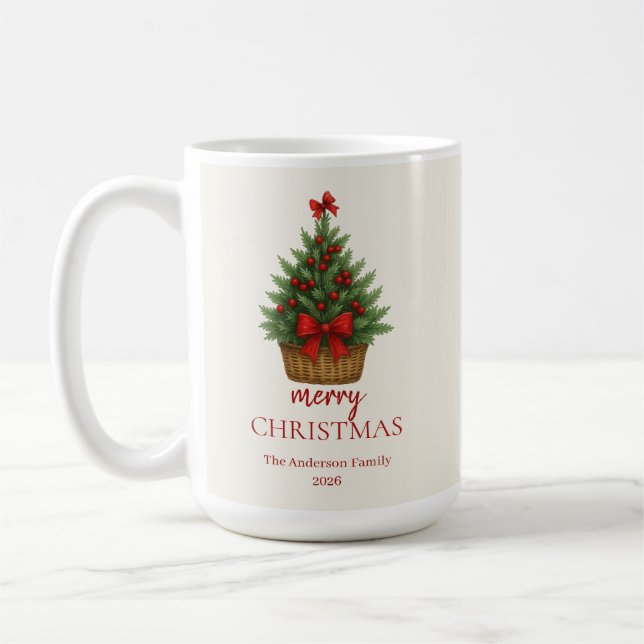 Elegant Christmas Tree – Red Ribbon  Kaffemugg (Vänster)