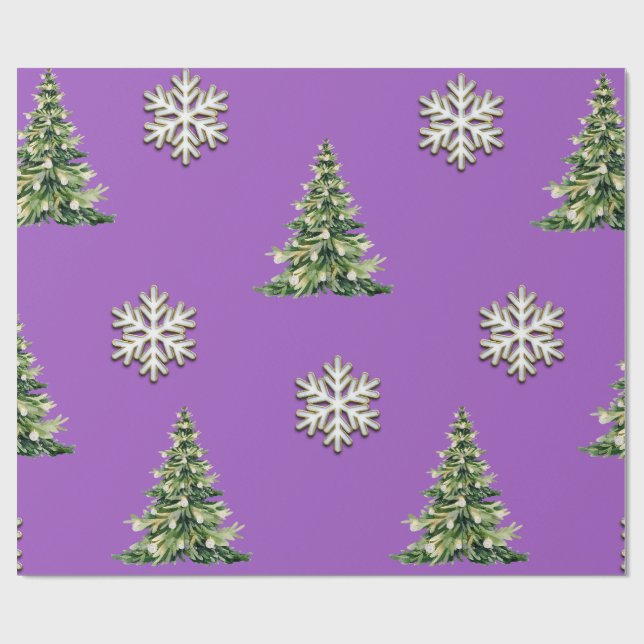 Elegant Christmas Tree & Snowflake Wrapping Paper Presentpapper (Platt)