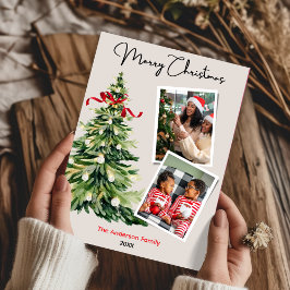 Elegant Christmas tree two photos personalized Julkort