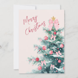 Elegant Christmas Tree with Pink Bows Holiday Card Julkort