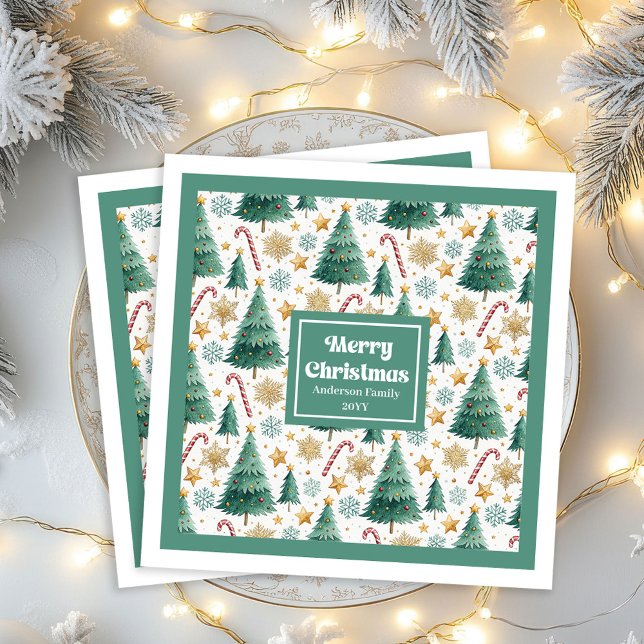 Elegant Christmas Trees Red Green Holiday Napkins Pappersservett (Elegant Christmas Trees Red Green Holiday Napkins)