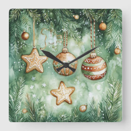 Elegant Christmas Wall Clock – Festive Winter Time Fyrkantig Klocka