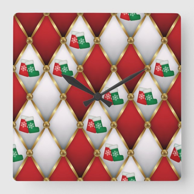 Elegant Christmas Wall Clock – Festive Winter Time Fyrkantig Klocka (Framsida)