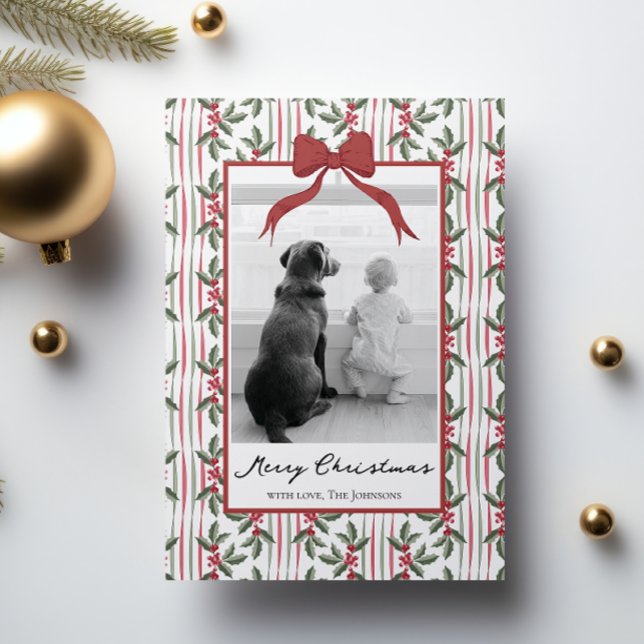 Elegant Christmas Watercolor Botanical Ribbon Julkort (Skapare uppladdad)