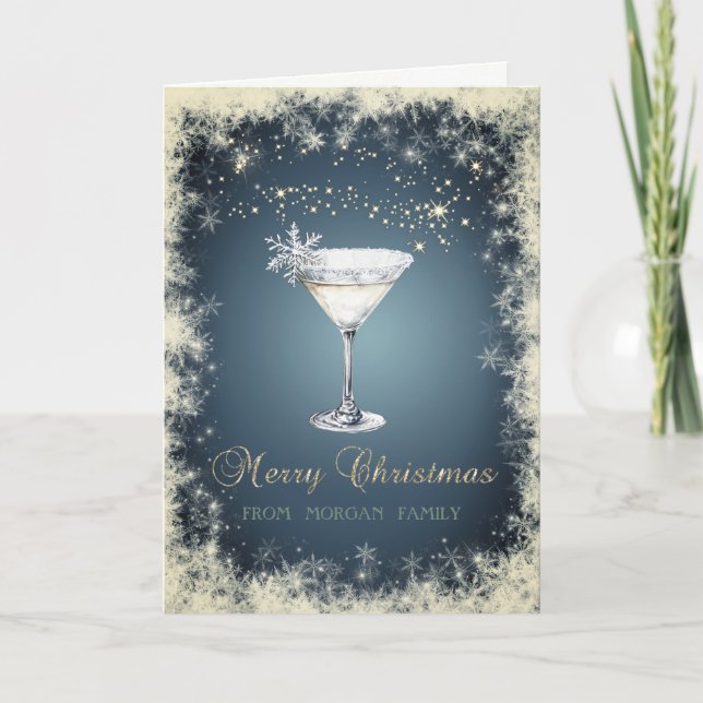 Elegant Christmas Watercolor Cocktail Snowflakes  Helgkort (Framsida)
