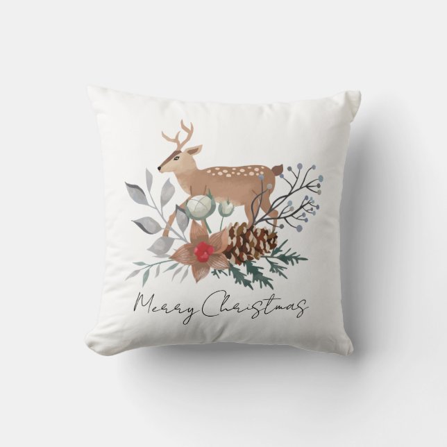 Elegant Christmas Watercolor Deer Holiday Kudde (Framsida)