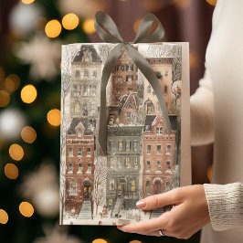 Elegant Christmas Watercolor Houses | Gift Bag