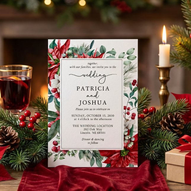 Elegant Christmas Wedding Invitation Poinsettia Inbjudningar (Skapare uppladdad)