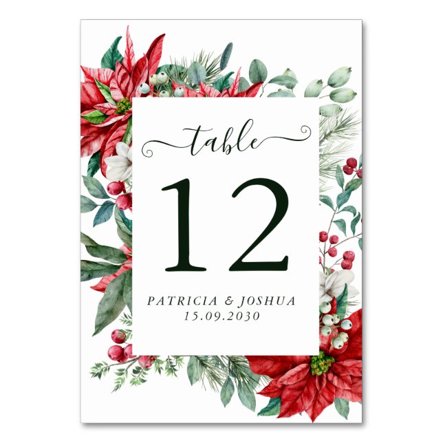 Elegant Christmas Wedding Table Number Card Bordsnummer (Framsidan)