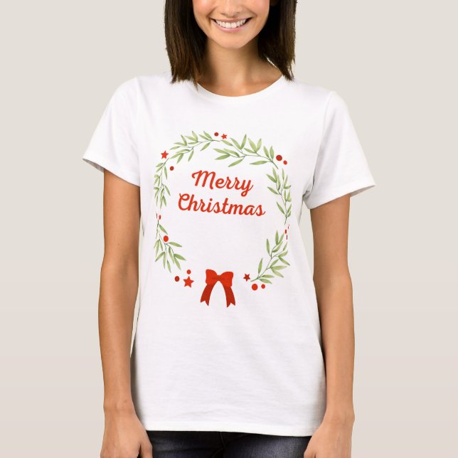Elegant Christmas wreath and stars T Shirt (Framsida)