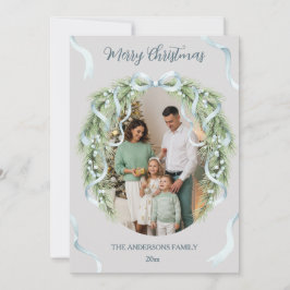 Elegant Christmas Wreath Bow Photo Custom Julkort