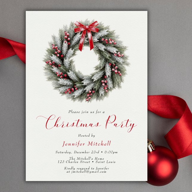 Elegant Christmas Wreath Holiday Party Inbjudningar (Elegant Christmas Wreath Holiday Party Invitation)