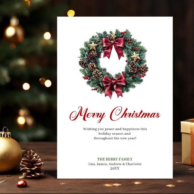 Elegant Christmas Wreath with Pine Cones Card Julkort (Elegant Christmas Wreath with Pine Cones Card)