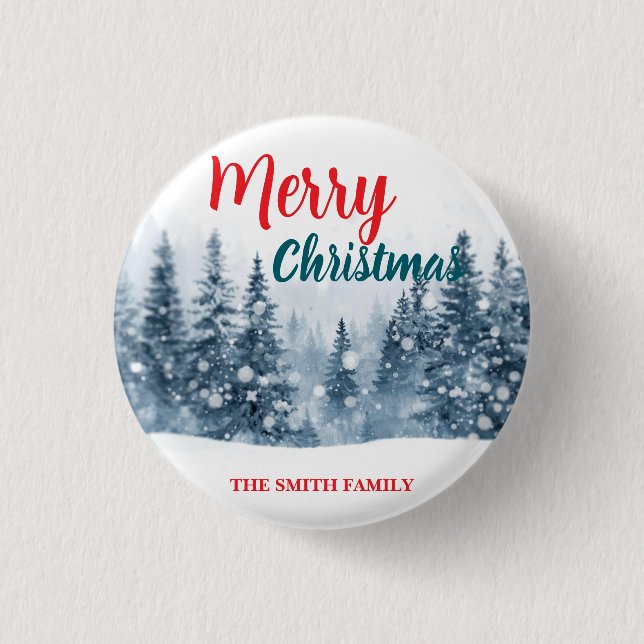 Elegant Christmas Xmas winter pine tree forest Hol Knapp (Framsida)