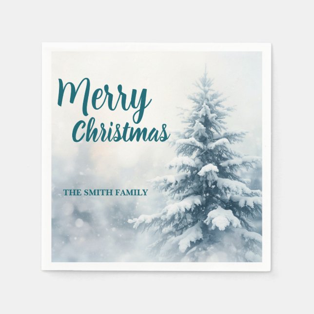 Elegant Christmas Xmas winter pine tree forest Hol Pappersservett (Framsidan)