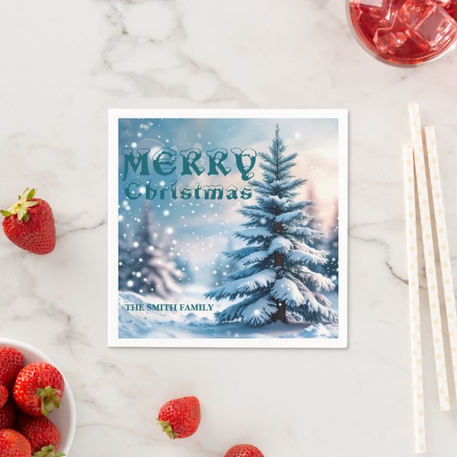 Elegant Christmas Xmas winter pine tree forest Hol Pappersservett (Insitu)