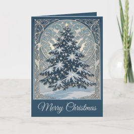 Elegant Christmas Yule Tree Snowflakes and Stars Helgkort