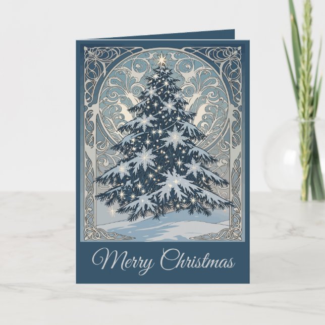 Elegant Christmas Yule Tree Snowflakes and Stars Helgkort (Framsida)
