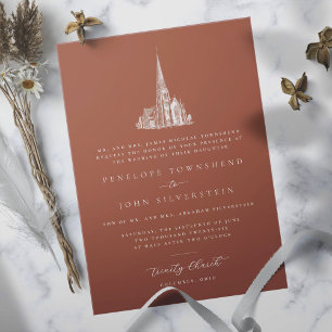 Elegant Church Illustration Orange Formal Bröllop Inbjudningar