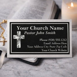 Elegant Church Pastor Black Linen Affärskort Visitkort