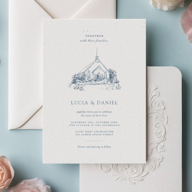 Elegant Church Venue Minimalist Black Bröllop Inbjudningar (Skapare uppladdad)