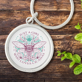 Elegant Cicada Älskare Quote for Girls Line Art Rund Silverfärgad Nyckelring
