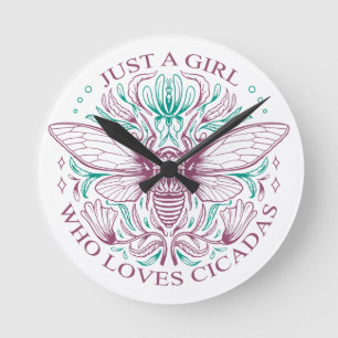 Elegant Cicada Kryp Älskare Botanical Line Art Rund Klocka