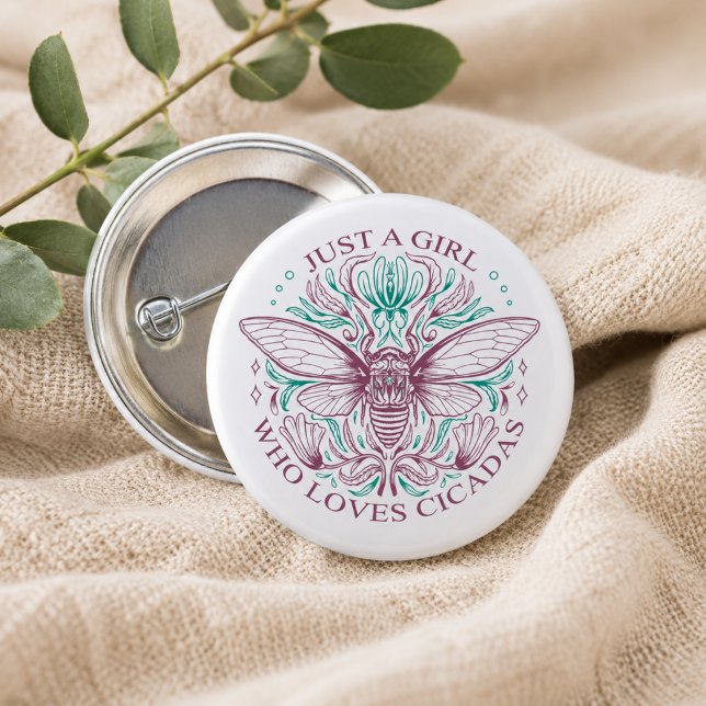 Elegant Cikada Insekt Botanisk Linje Konst Citat Knapp (Matching items available in the collection)