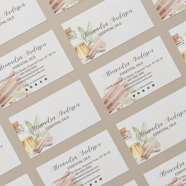 Elegant Cinnamon Essential Oils Blommigt Vattenfär Visitkort (Elegant Cinnamon Essential Oils Floral Watercolor Business Card)