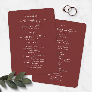 Elegant Cinnamon Red Bröllop Ceremony-programmet Program