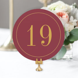 Elegant Circle Burgundy Guld Bröllop Bordsnummer