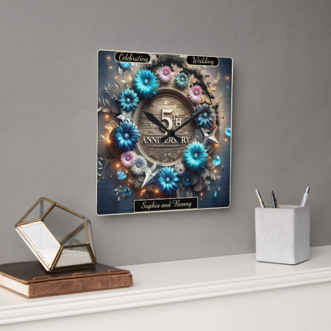 Elegant Circle: Firande av fem levnadsår Fyrkantig Klocka (Kontor)