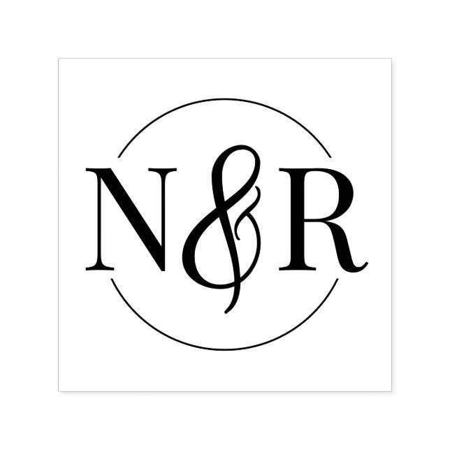 Elegant Circular Bröllop Monogram med Ampersand Självfärgande Stämpel (Design)