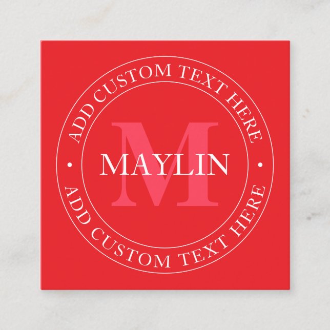 Elegant Circular Text Template Editable Red White Fyrkantigt Visitkort (Framsida)