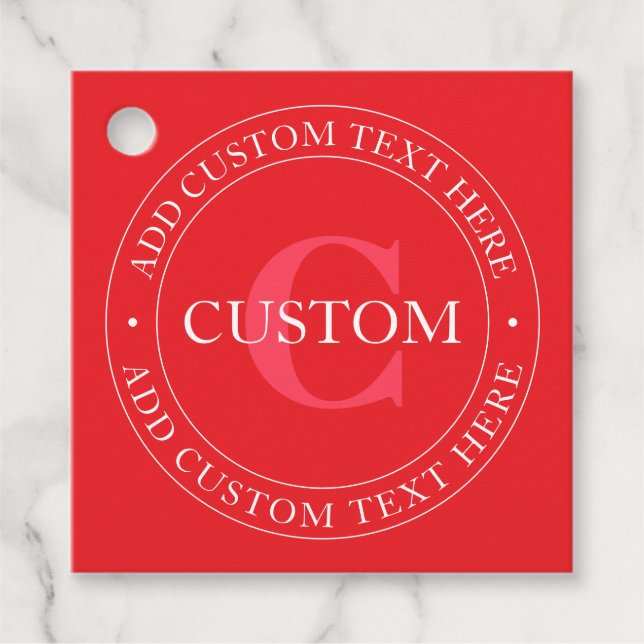 Elegant Circular Text Template Editable Red White Gåvor Etiketter (Framsida)