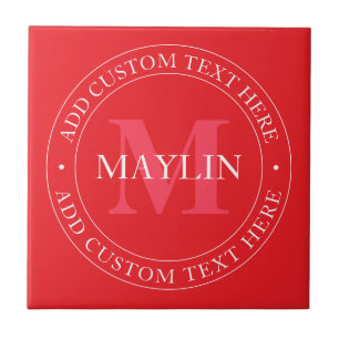 Elegant Circular Text Template Editable Red White Kakelplatta