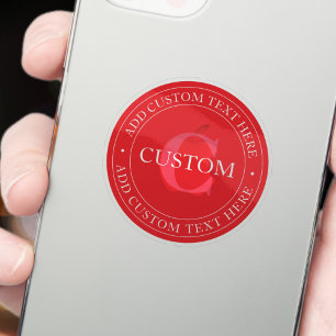 Elegant Circular Text Template Editable Red White Klistermärken