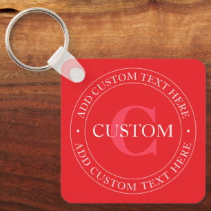 Elegant Circular Text Template Editable Red White Nyckelring