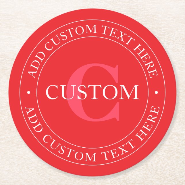 Elegant Circular Text Template Editable Red White Underlägg Papper Rund (Framsidan)