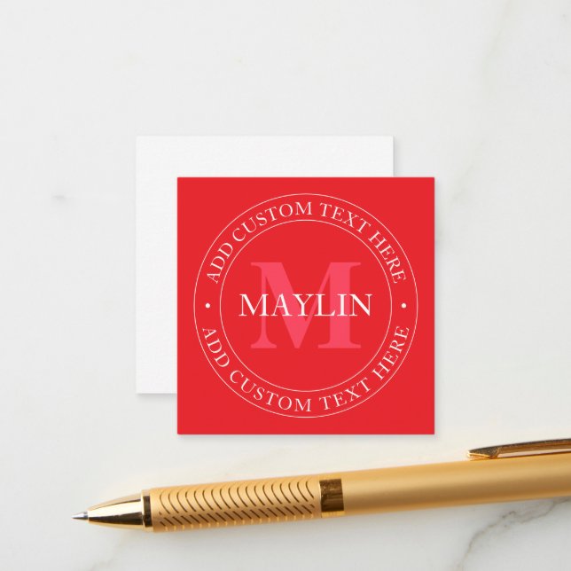 Elegant cirkulär textmall Redigerbar röd vit Tilläggskort (Fram/Back In Situ)