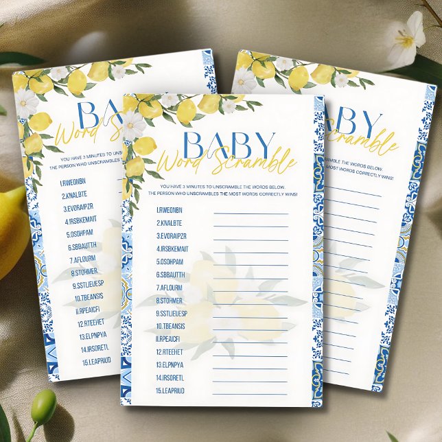 Elegant Citron Baby Shower Ordspelet Bokstavsordni (Skapare uppladdad)