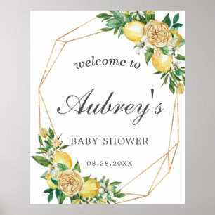 Elegant citron blommig geometrisk baby shower välk poster