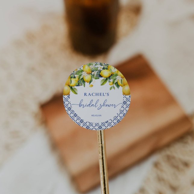 Elegant citron Medelhavsbröllopsfest Runt Klistermärke (Skapare uppladdad)