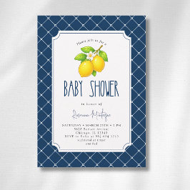 Elegant citronbåge Navy Blue Diamond Baby Shower Inbjudningar