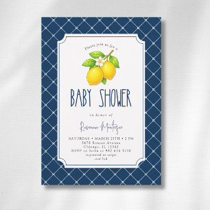 Elegant citronbåge Navy Blue Diamond Baby Shower Inbjudningar