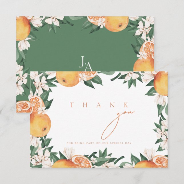 Elegant Citrus Apelsinblom Wedding Tacksamhetskort Tack Kort (Fram/baksida)