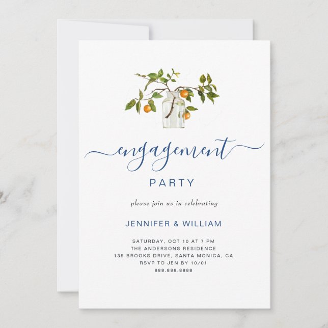 Elegant Citrus Arrangemang Photo Förlovningsfest Inbjudningar (Framsida)