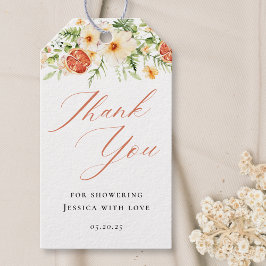 Elegant Citrus Blommig Bröllopsdusch Tack Presentetikett