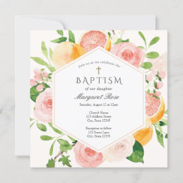 Elegant Citrus Blommigt Baptism-inbjudan Inbjudningar