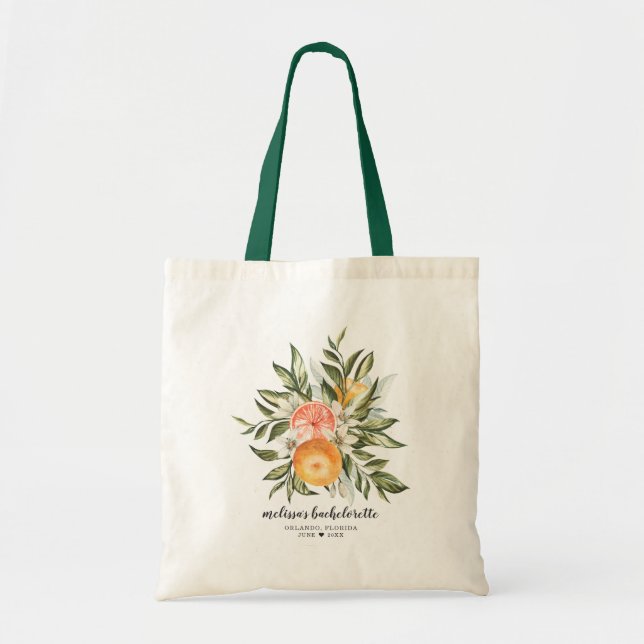 Elegant Citrus Botaniana Bridesmaid Favor Tote Bag Tygkasse (Framsidan)